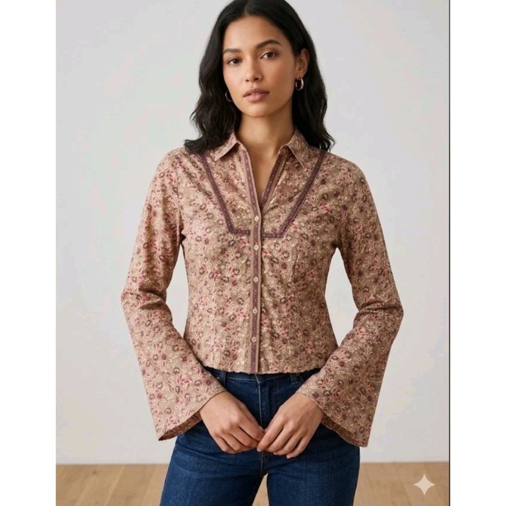 NWT Angie Western Shirt Size L Floral Button Up Boho Cowgirl Embroidered Prairie